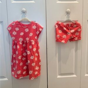Old Navy Red Daisy Floral Kids Dress and Shorts Set